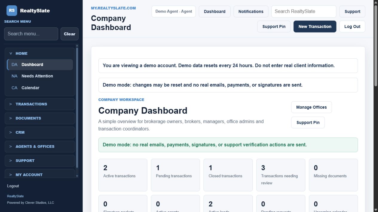 Brokerage Billing Without Confusing the Back Office inside the RealtySlate real estate brokerage software dashboard