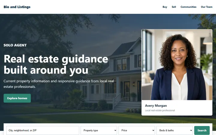 Bio and Listings real estate website design preview
