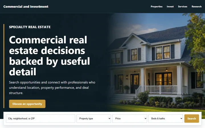 Commercial and Investment real estate website design preview