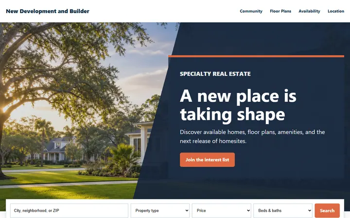 New Development and Builder real estate website design preview