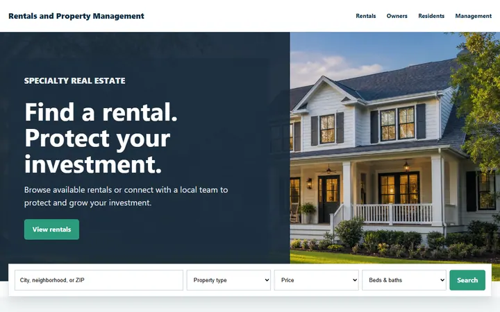 Rentals and Property Management real estate website design preview