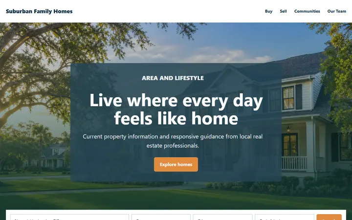 Suburban Family Homes real estate website design preview