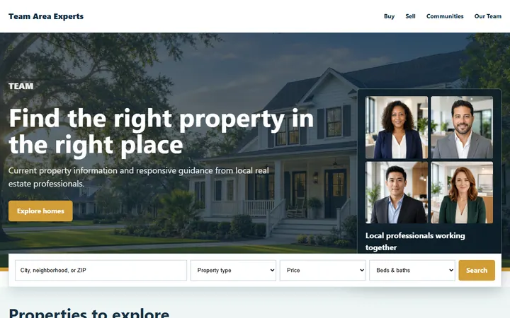Team Area Experts real estate website design preview