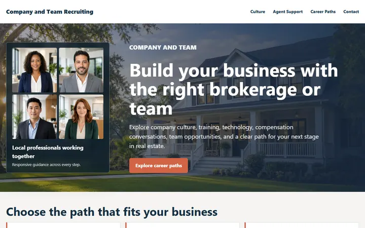 Company and Team Recruiting real estate website design preview